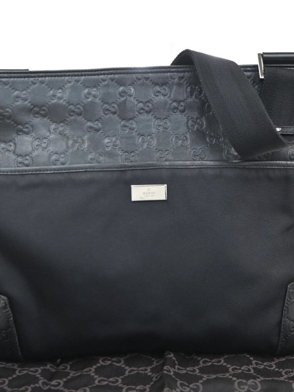 GUCCI Guccissima GG Crossbody Shoulder Bag Leather Canvas Black SHW 33KD071
